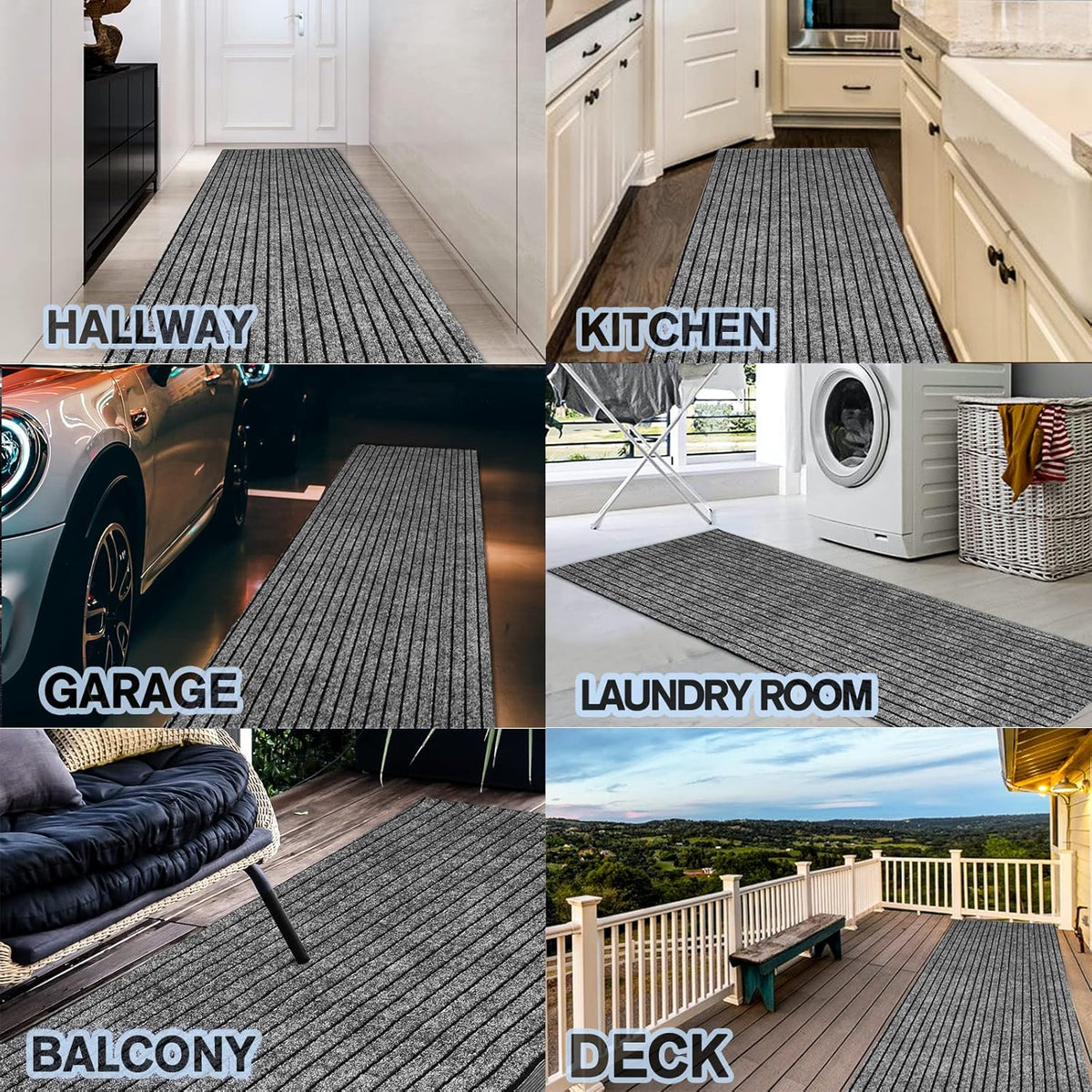 Custom Size Backed Non-Slip Area Rugs Runner, Easy Clean, Waterproof Runner Rugs for Hallway Entryway, Kitchen, Laundry, 2FT x 79FT, Gray Stripe