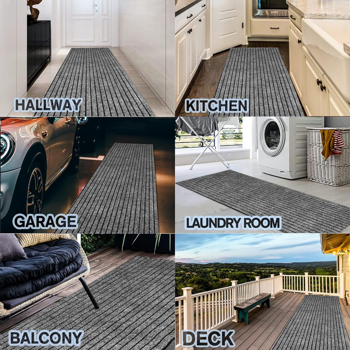 Custom Size Backed Non-Slip Area Rugs Runner, Easy Clean, Waterproof Runner Rugs for Hallway Entryway, Kitchen, Laundry, 2FT x 42FT, Gray Stripe