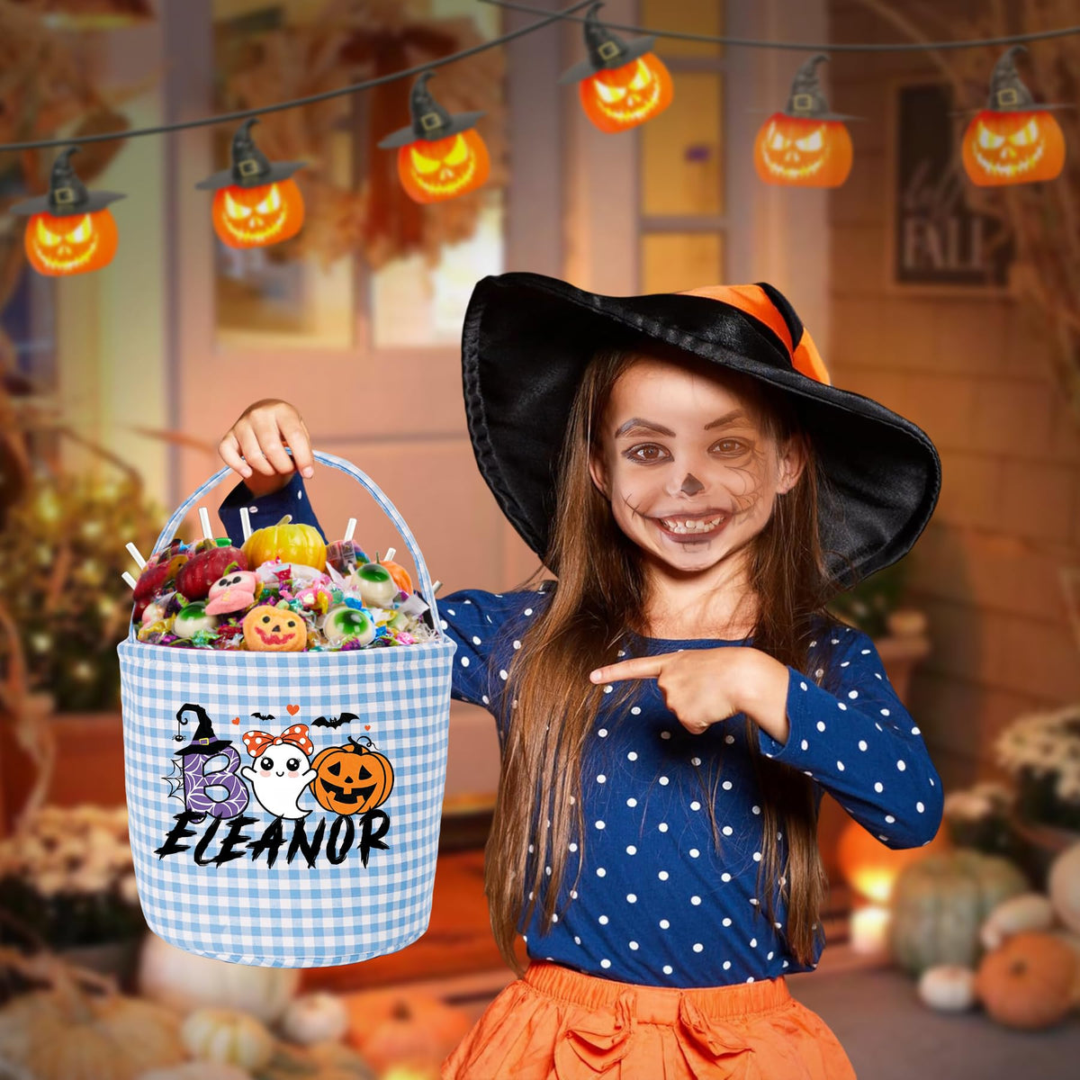 Personalized Halloween Basket - Monogrammed with Name,Pumpkin,Custom Trick or Treat Bucket,Halloween Gifts Basket,Candy Bags for Halloween Party Favor
