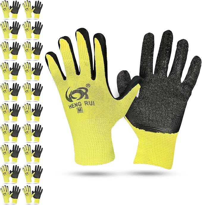 10 OR 20 Pairs Work Gloves–Heavy Duty Rubber Coated Safety Work Gloves–Multipurpose Gloves