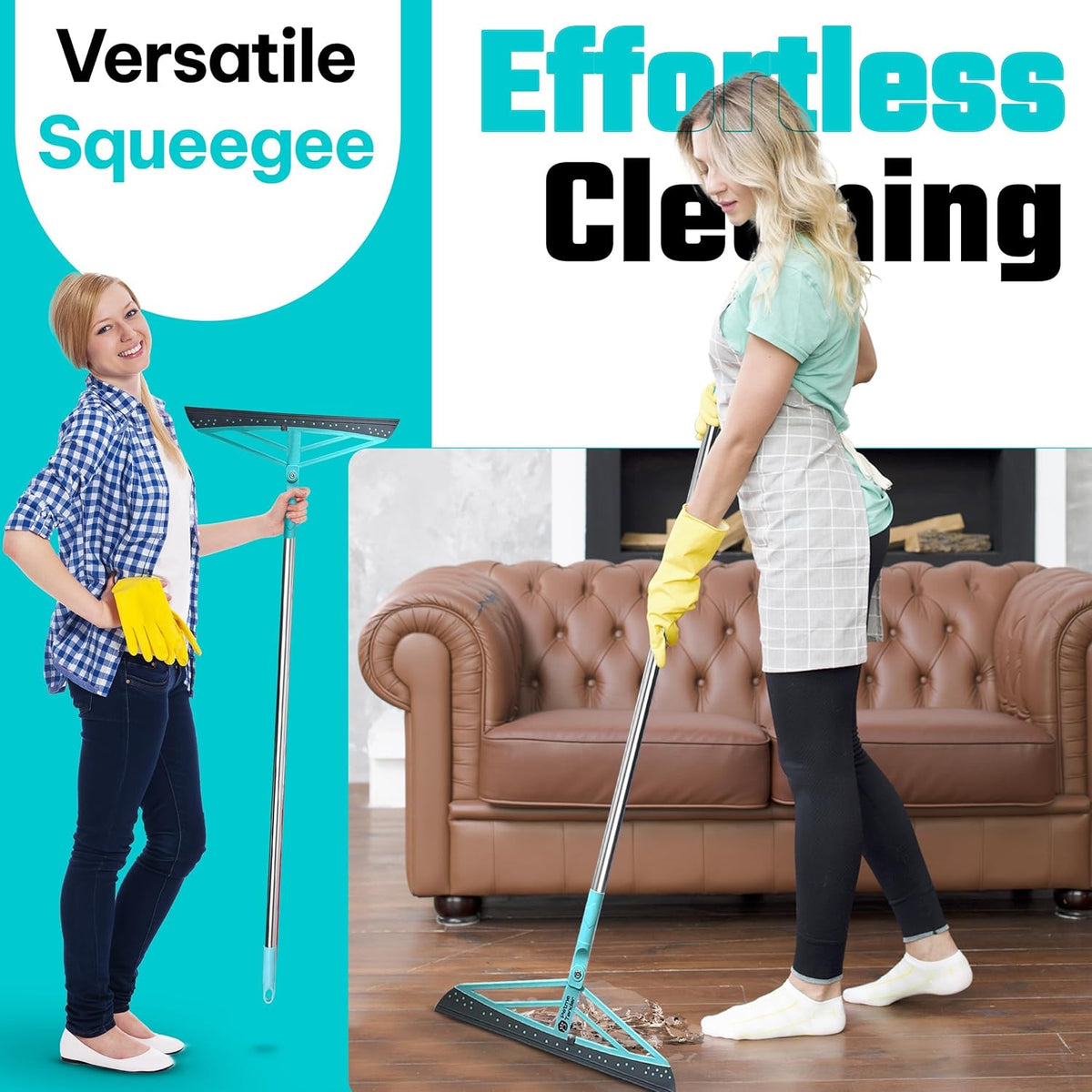 Magic Broom Squeegee Dog Pet Hair Remover, Rotatable, Height Adjustment - Silicone Broom Pet Hair Remover for All-Surfaces Hardwood Floors, Rugs, Tile, Glass, Liquid-Dirt with 50" Handle