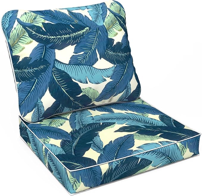 LVTXIII Outdoor Deep Seat Cushion 24"x24"x4" Patio Seat and Back Cushion Set Seasonal Chair Cushion for Dining Arm Chairs, Wicker Chairs and Garden Furniture Decoration, Swaying Palms Blue