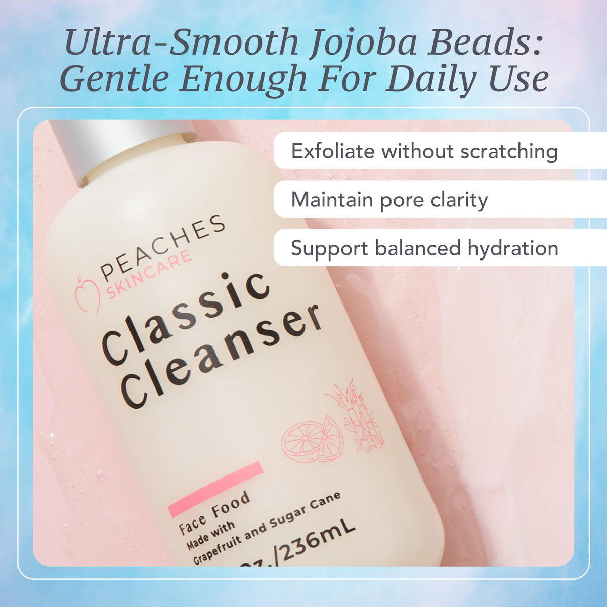 Peaches Skin Care Hydrating Facial Cleanser - Vegan Face Wash, 8 oz