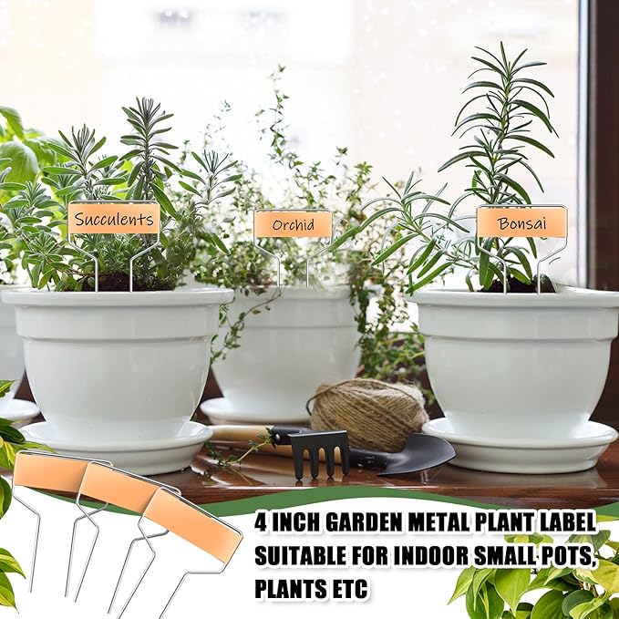 Moxweyeni 60 Pcs Metal Garden Tags Plant Labels for Garden Waterproof Plant Markers with 2 Permanent Pen Planting Nursery Garden Tags Reusable Garden Labels Stake for Plants (Copper Color,6 Inch)
