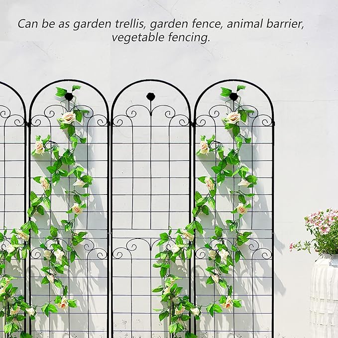 6 Pack Metal Garden Trellis 86.7" H Garden Fence Rustproof Trellis for Climbing Plants Support Roses Flower Outdoor Lawn Black