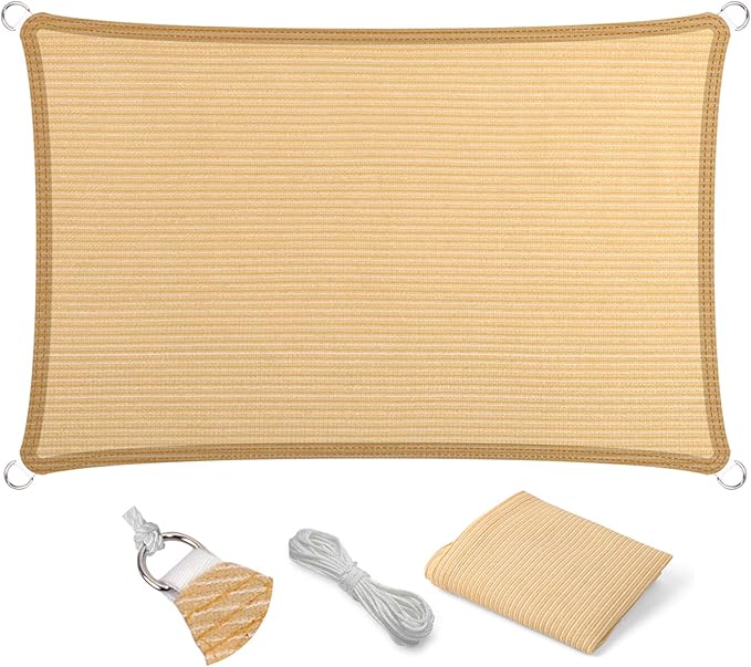 Eden's Decor Straight Flat-Edged Sun Shade Sail Rectangular 15' x 19' Beige UV-Blocking Outdoor Canopy Fabric Cloth Awning for Pergola Patio Garden Backyard Custom Size