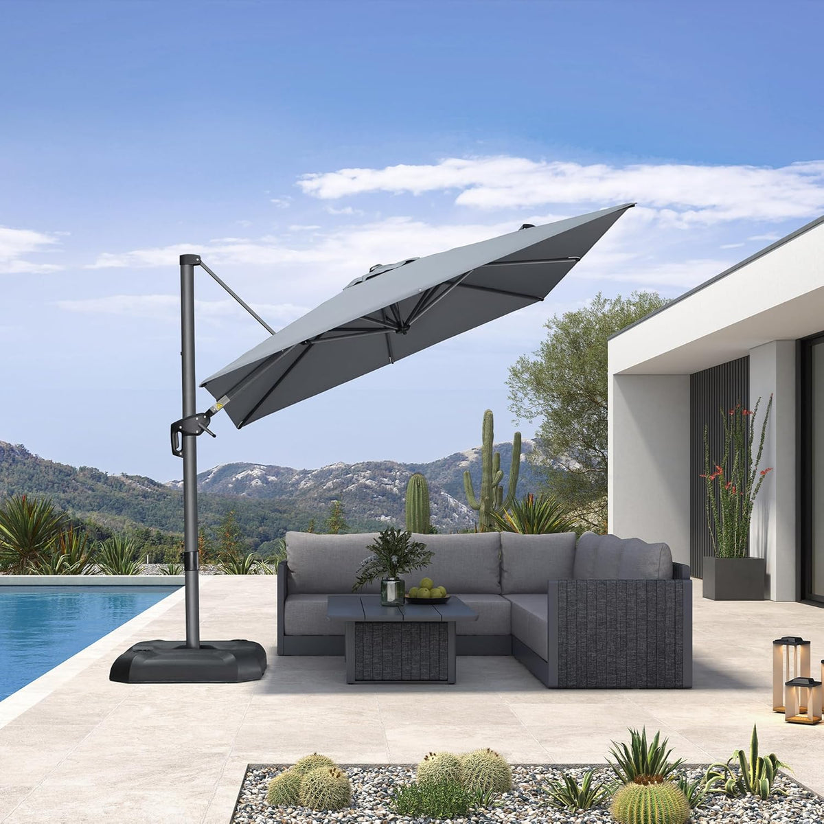 PURPLE LEAF 8 Feet Patio Umbrella Outdoor Cantilever Square Umbrella Aluminum Offset Umbrella with 360-degree Rotation for Garden Deck Pool Patio, Light Grey