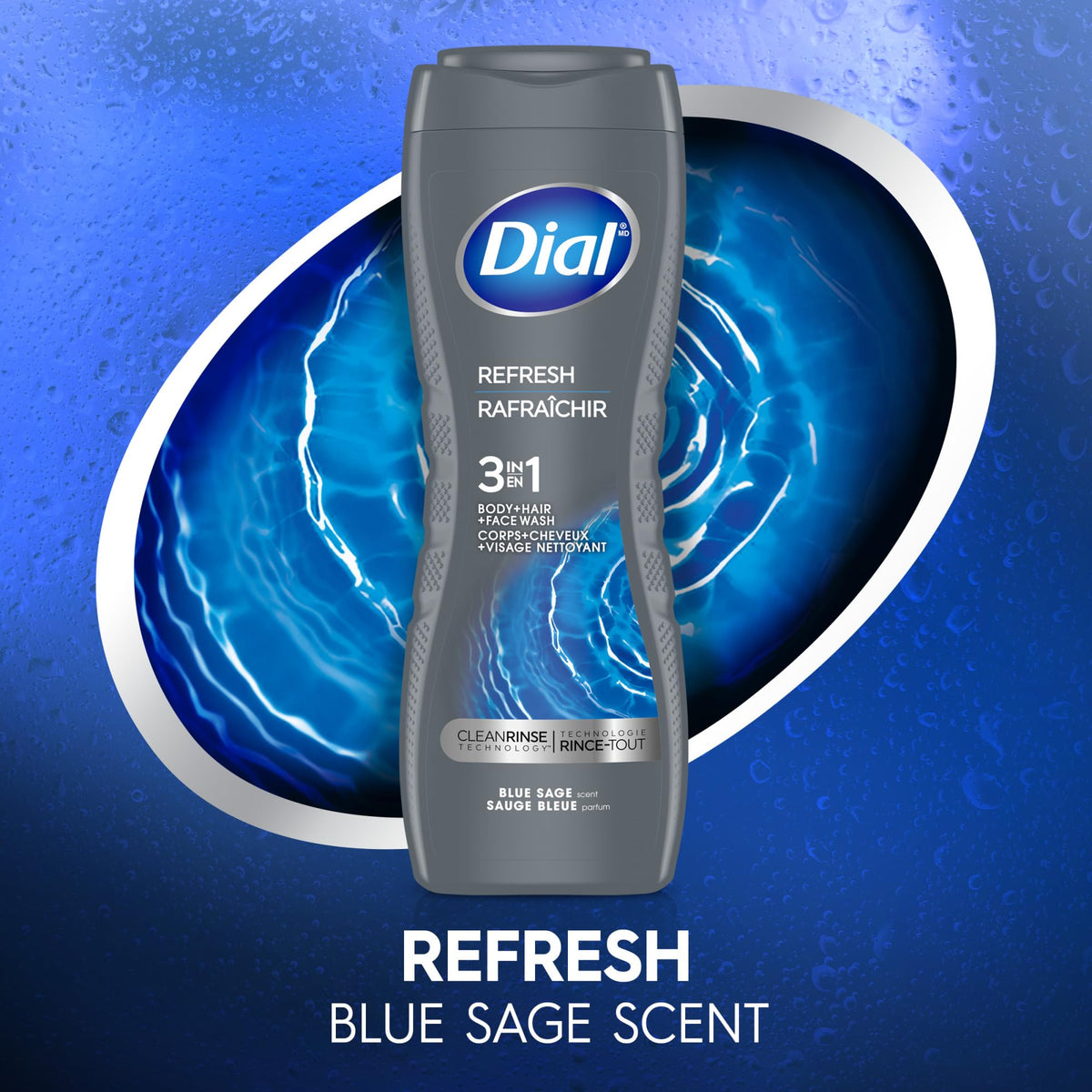 Dial Men 3 in 1 Body, Hair and Face Wash, Refresh, 16 fl oz, 4 count