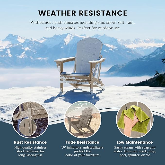 Westin Outdoors Laguna WO Home Outdoor Adirondack Folding Chair Lounger Seat Traditional Retro Home Furniture for Beach, Balcony, Backyard, Lawn, Patio, Pool, Deck, Garden (Weathered Wood)