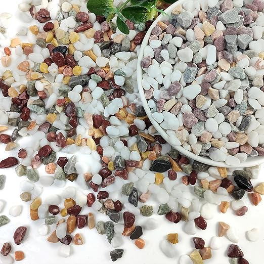 2lbs Mixed Color Pebbles for Plants, 3/8inch Small Rocks for Succulent Cactus Planters, Natural Polished Pebbles, River Rocks for Plants, Vases, Garden