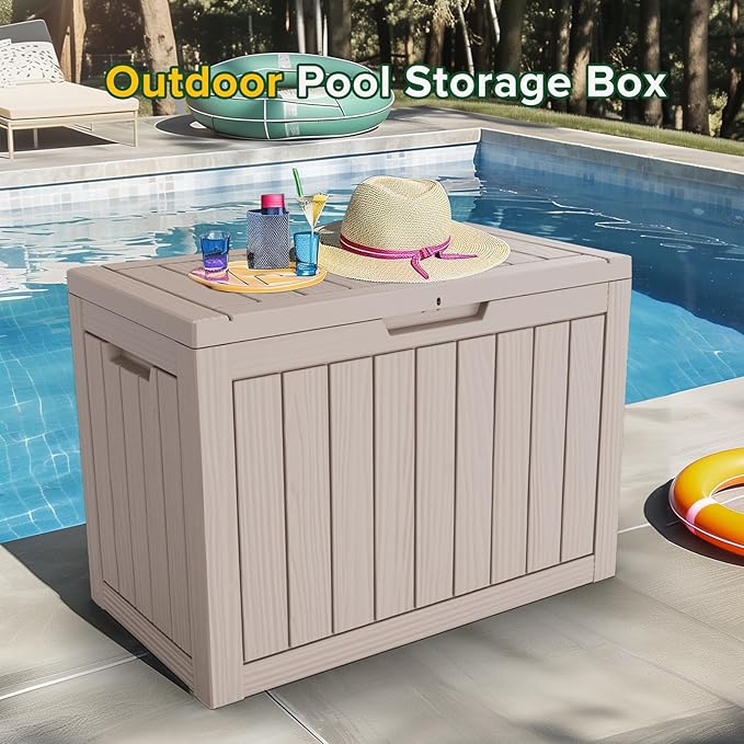 45 Gallon Outdoor Storage Box – Waterproof Deck Box for Garden & Patio,Light Brown