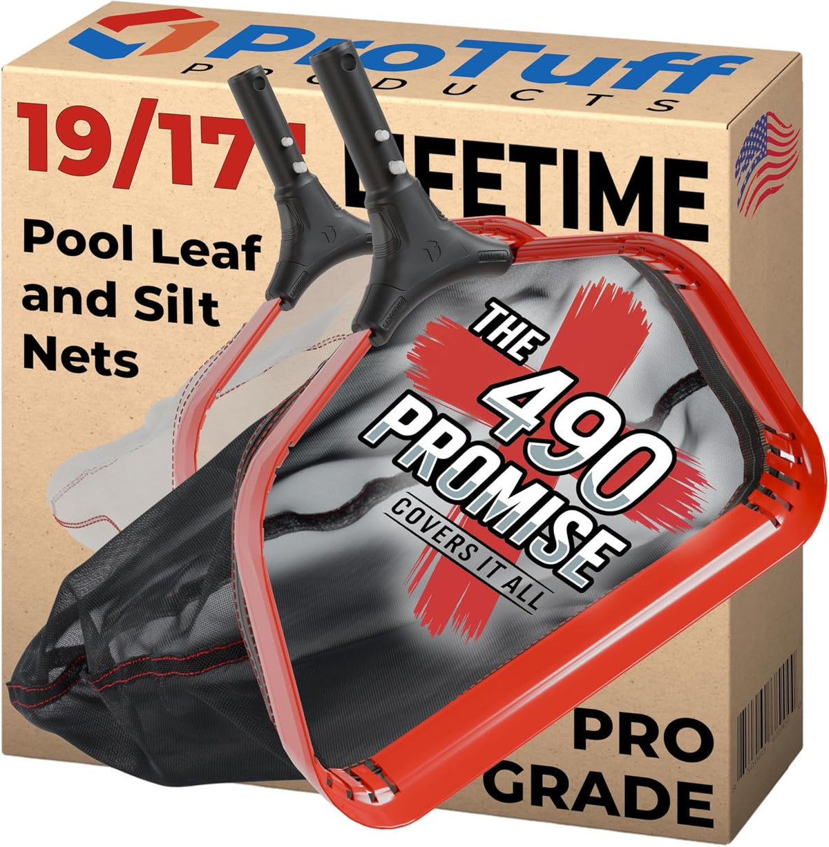 ProTuff Silt & Leaf Rake Bundle - Unlimited Free Replacements - 2-Items: 19 Inch Medium & 17 inch Fine Mesh Pool Cleaner for Sand, Silt, Pollen, Leaves & Twigs - Nearly 20 & 18 inch
