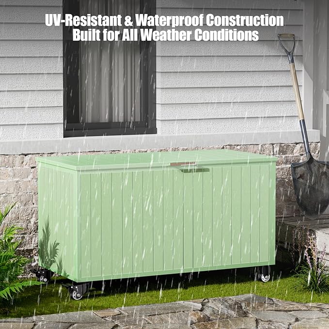 135 Gallon Outdoor Storage Box with Swivel Wheels, Waterproof Aluminum & Polylumber Deck Box, Patio Storage Box with Lid for Patio Furniture, Garden Tools, Outdoor Cushion
