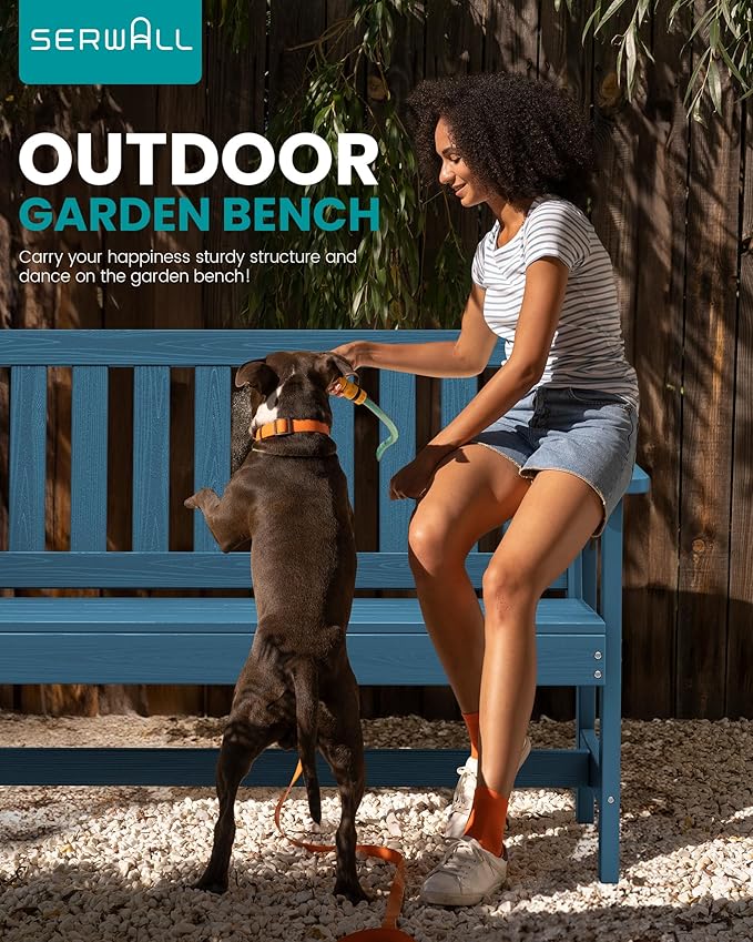 SERWALL Outdoor Bench, HDPE Outdoor Benches Weatherproof, 2-Person Garden Bench with 660 lbs Weight Capacity, Patio Benches for Outdoors, Garden, Porch, Backyard and Park, Navy, 6 Pack