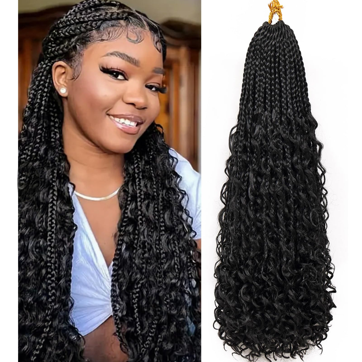 24 Inch Goddess Box Braids Crochet Hair Pre-Looped Bohomian Crochet Box Braids Curly Ends 8 Packs 3X Crochet Braids For Women Sy