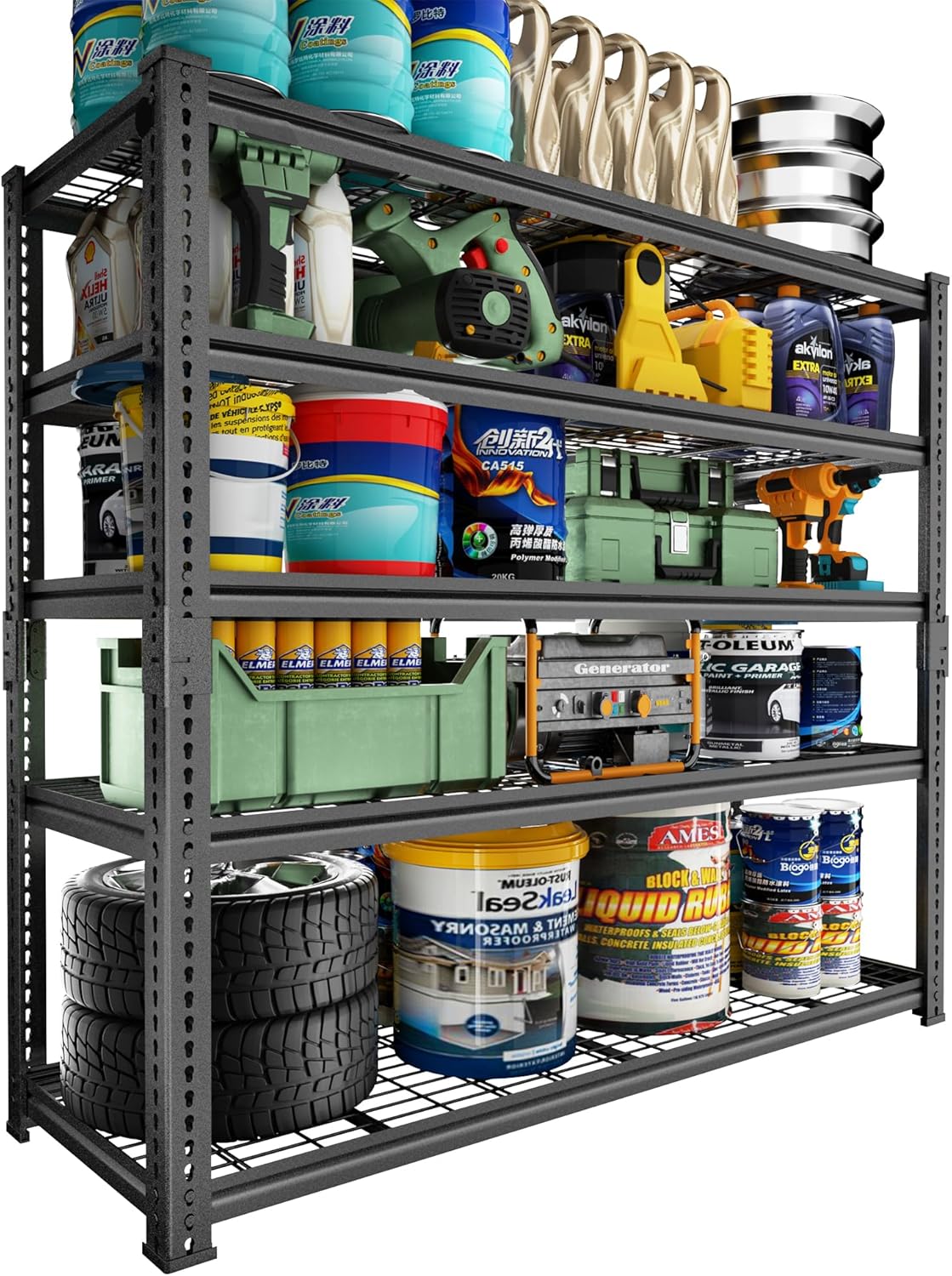 Storage Shelves Heavy Duty, 48" L x 18" W x 72" H Garage Wire Shelving Unit Loads 2800LBS, 5-tier Adjustable Metal Industrial Utility Shelf Rack for Kitchen, Laundry Room, Pantry, Warehouse, Basement