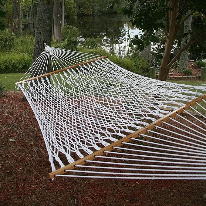 Original Pawleys Island Large White DURACORD® Rope Hammock with Extension Chains & Tree Hooks, Handcrafted in The USA, 450 LB Weight Capacity, 13 ft. x 55 in.