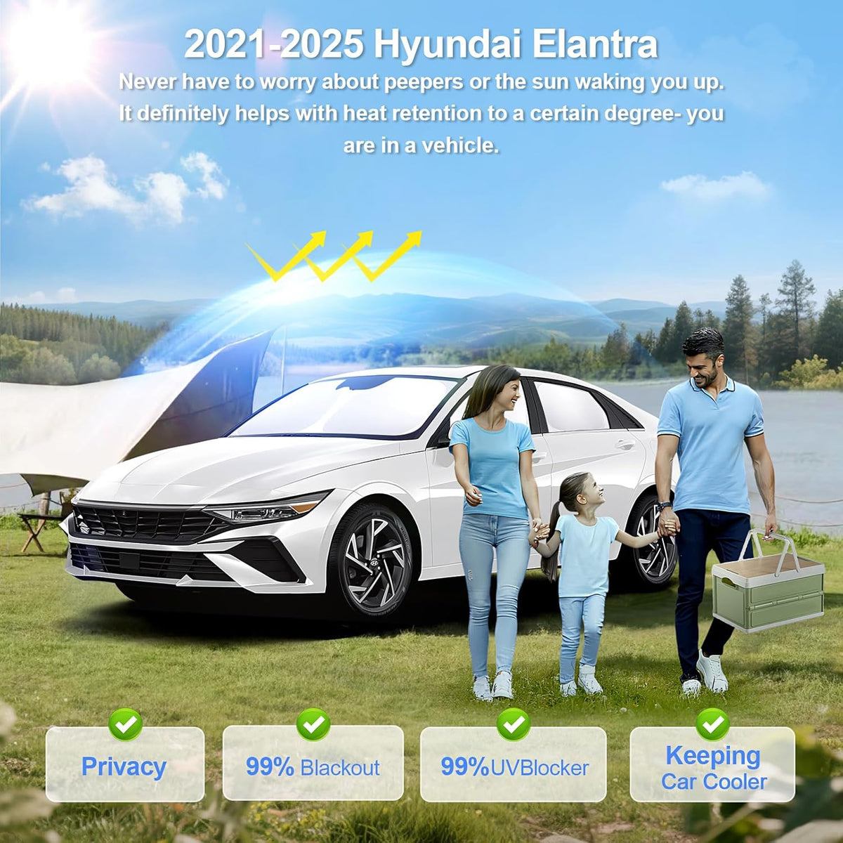 6pcs Car Window Shades for Hyundai Elantra2021-2024 2025 Accessories,Windshield Side Rear Full Sunshade,Sun Visor UV Blocking, Privacy Protection and Blackout for Camping Outdoor