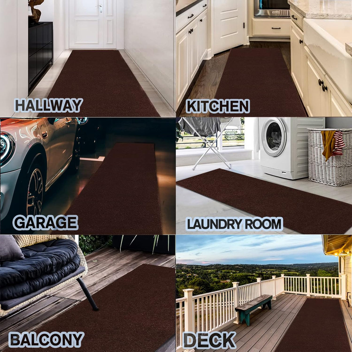 Custom Size Backed Non-Slip Area Rugs Runner, Easy Clean, Waterproof Runner Rugs for Hallway Entryway, Kitchen, Laundry, 3FT x 27FT, Brown