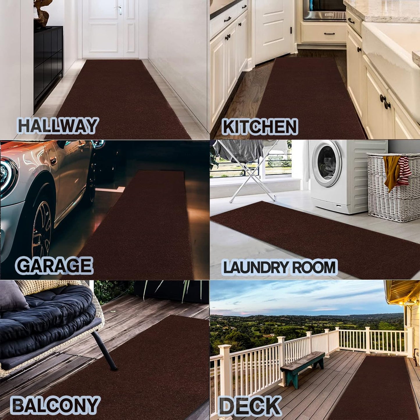 Custom Size Backed Non-Slip Area Rugs Runner, Easy Clean, Waterproof Runner Rugs for Hallway Entryway, Kitchen, Laundry, 4FT x 25FT, Brown