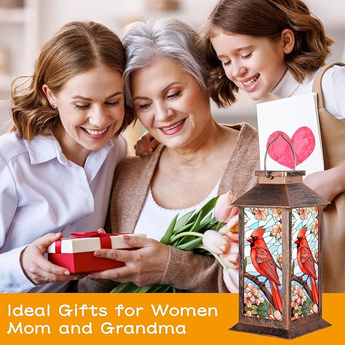 Solar Lantern Outdoor Waterproof Cardinal Garden Decor Birthday Gifts for Women Mom and Grandma Solar LED Plastic Decorative Hanging Light for Yard(Cardinal)