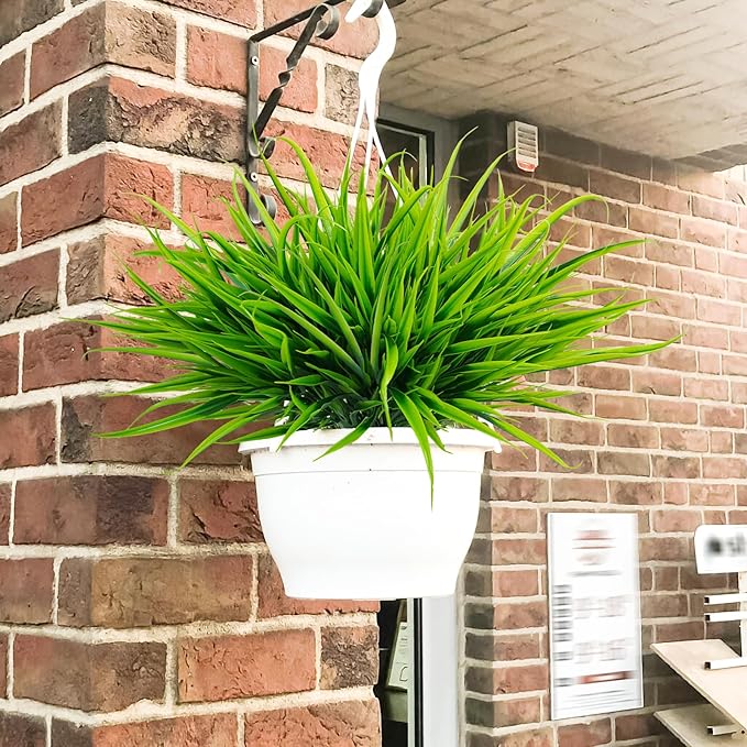 Uieke 12 Bundles Artificial Outdoor Plants UV Resistant Fake Grass Plants Faux Plastic Plants Greenery Shrubs for Home Garden Pathway Window Box Front Porch Spring Summer Decor, Green