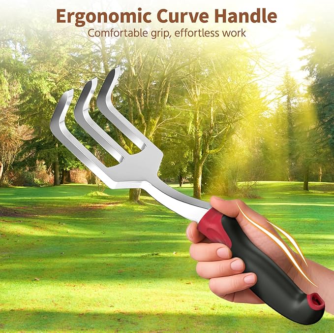 LASZOLA 3 Piece Garden Tool Set Include Hand Trowel Rake and Transplant Shovel for Women, Indoor Heavy Duty Small Spade Kit with Ergonomic Handle to Weed and Loosen, for Mom and Plant Beginner, Red