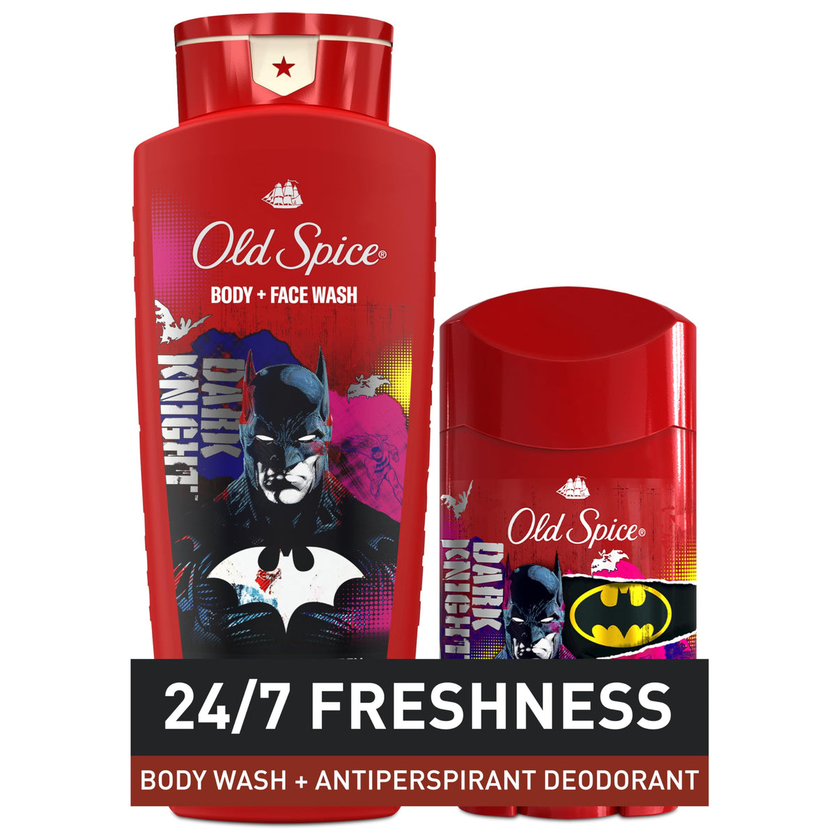 Old Spice Body Wash for Men, Batman: Dark Night, 3X Defense, 24/7 Shower Fresh with Lasting Scent, Cleansing 2-in-1 Body & Face Wash, Smell Like a Hero, Black Cherry and Nightfall Scent, 24 oz