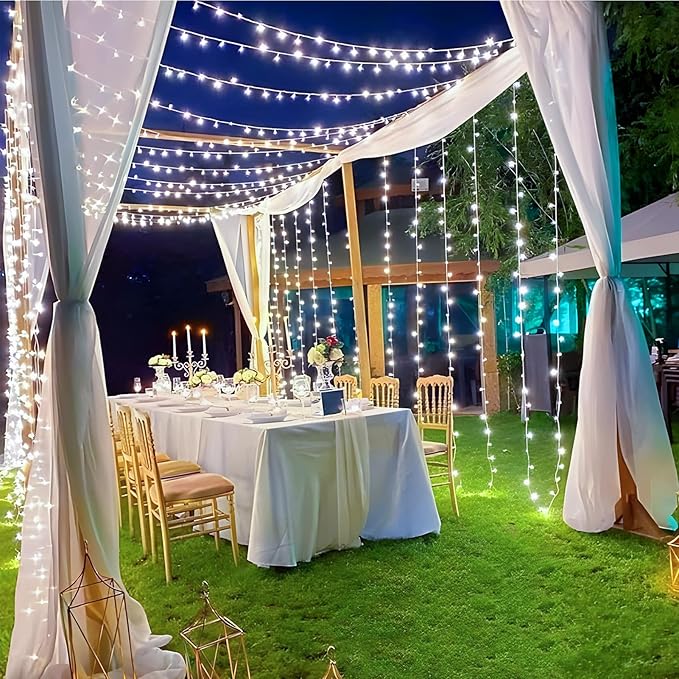 KNONEW 197FT 500 LED Christmas Lights Outdoor String Lights 8 Modes & Memory Fairy Light Plug in Waterproof LED String Lights for Xmas Yard Tree Wedding Party Holiday Decorations (Cool White)