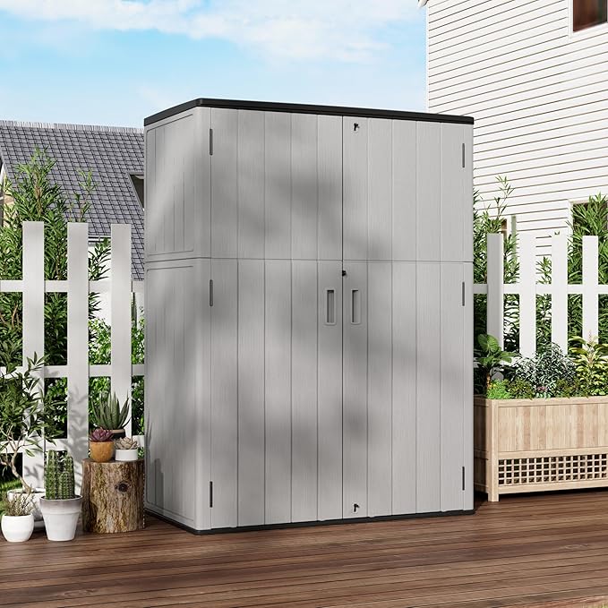 Outdoor Storage Shed Waterproof,Resin Storage Sheds Outdoor with Floor,Outdoor Storage Cabinet for Garage Storage, Pool Storage, Bike, Garden (57Cu.ft)
