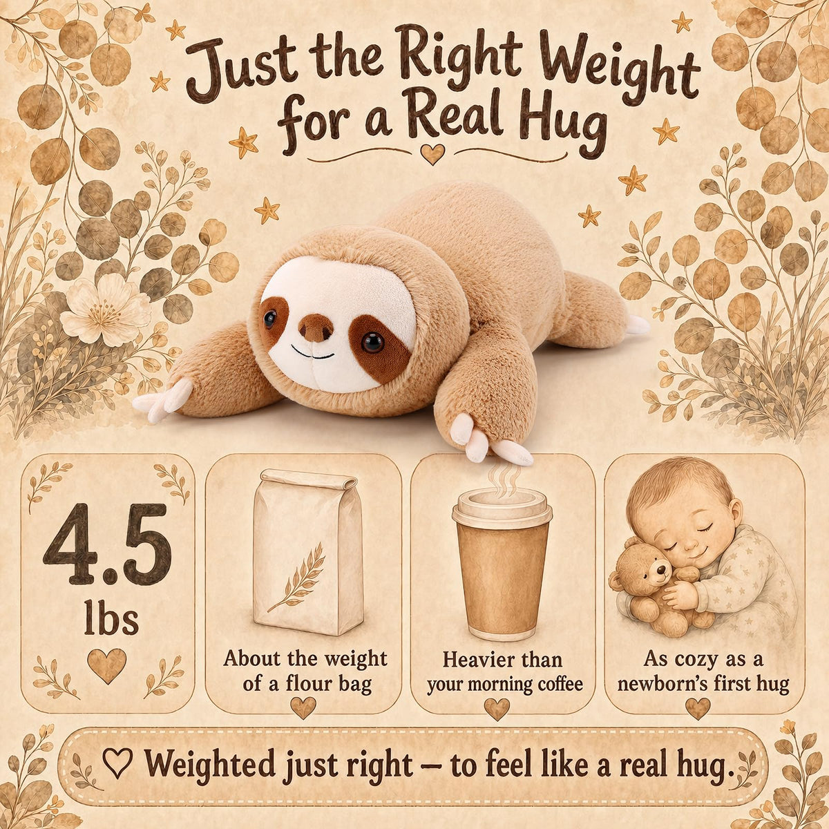 gnomantic Sloth Weighted Stuffed Animals, Plush Pillow for Kids