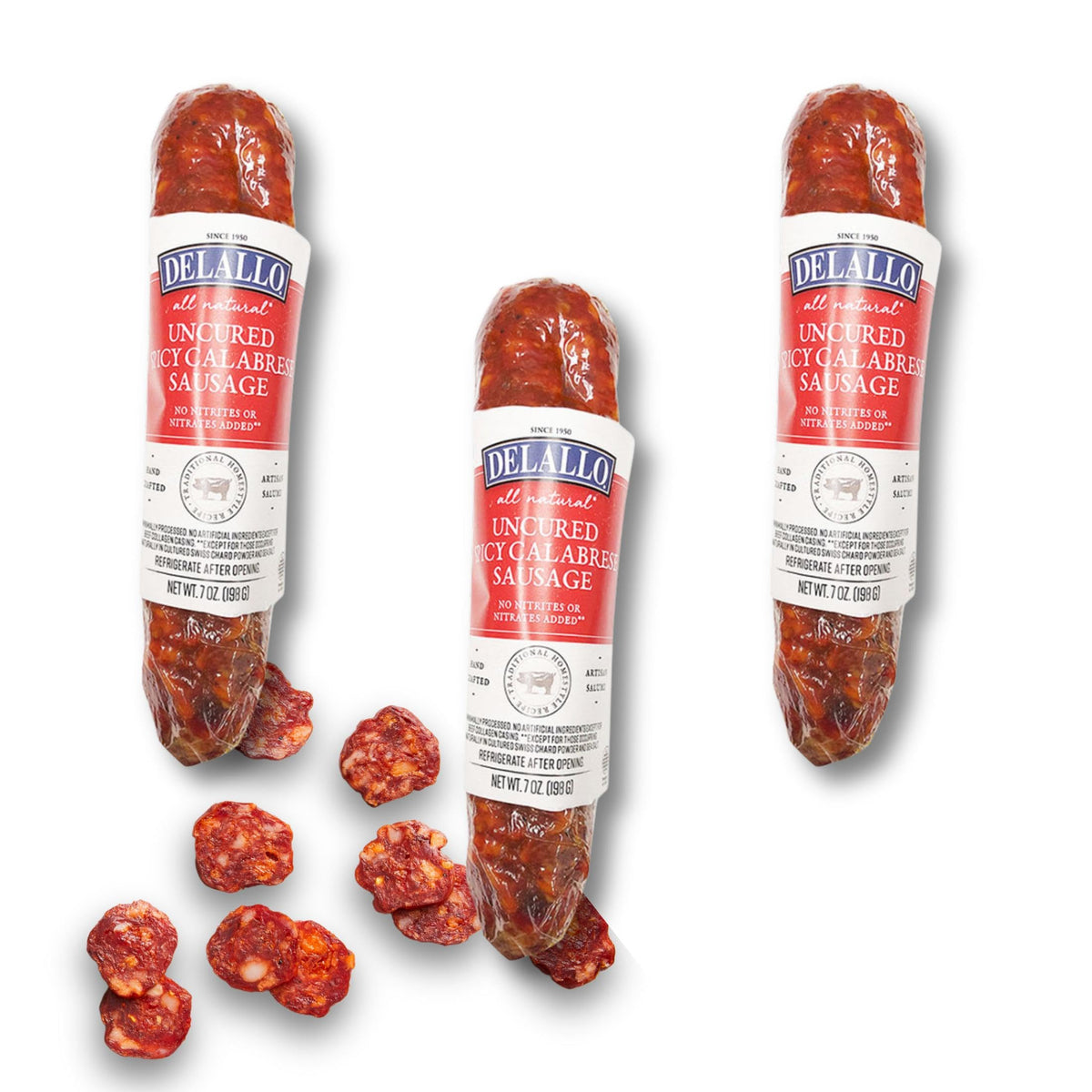 DeLallo Hot Calabrese Sausage, Naturally Air-Cured, Gourmet Italian Meat for Charcuterie and Snacking, Seasoned with Red Hot Chili Peppers