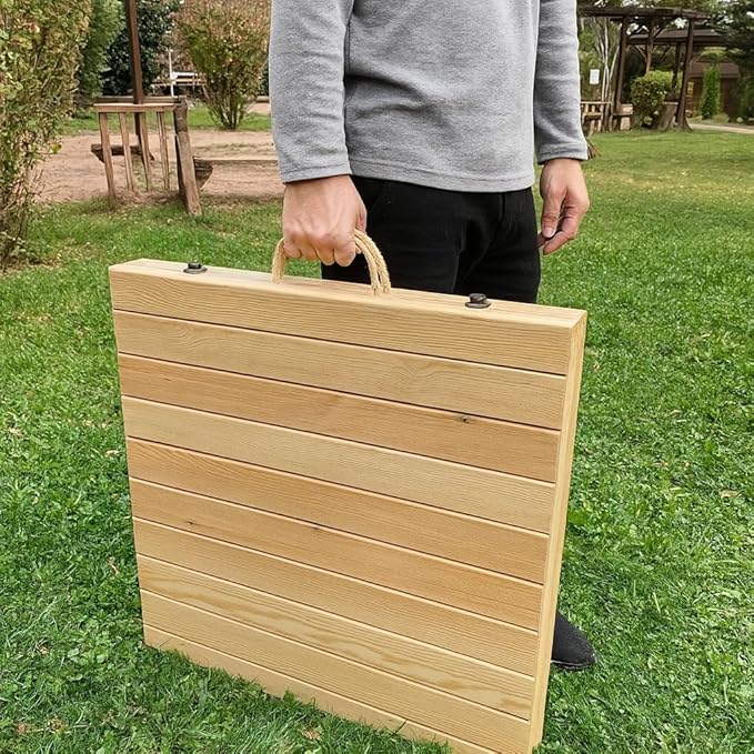 Portable Wooden Folding Table, Picnic Table，Floor Table，Natural Pine, 43x21 Inch, Low Height Design for Picnic, Camping, Coffee Service, Bohemian Style