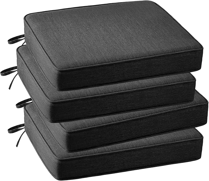 Outdoor Sunbrella Square Corner Seat Cushion, 19"x19"x3", Set of 4, Non Slip Seat Cushion Pads with Removable Cover for Patio Furniture, Garden Yard Lawn, Spectrum Carbon