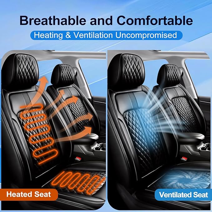 Fit Prologue Car Seat Covers (Front Pair) for Select Honda Prologue 2024-2026 - Premium Full Coverage Leather, Airbag Compatible, Waterproof & All Weather Seat Cushion Protector, Black