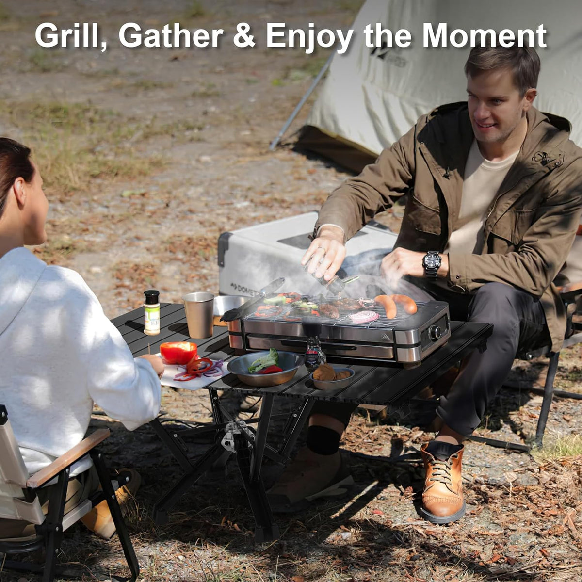 Folding Outdoor Camping Table, Aluminum Roll-Up Top and Carry Bag, 380 LBS Capacity, Lightweight Portable Tables for Picnic, BBQ and Tailgating.(Black)