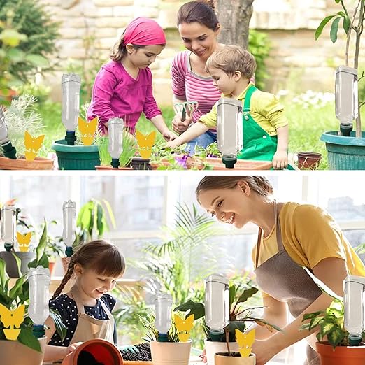 Grembeb【Upgrade】 Self Watering Planter Insert,6 Plant Spikes Device Ceramic Stakes + 6 Garden Papers Automatic Drip Irrigation Flower Waterer System for Vacation Outdoor Indoor Home Houseplant Use