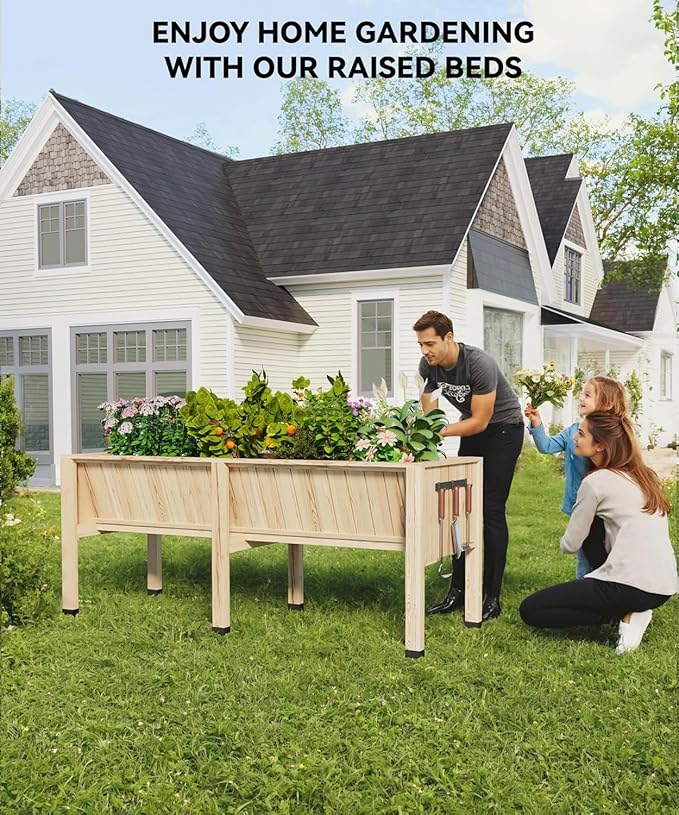 45x23x30 Inch Raised Garden Bed with Legs, 13.7In Depth Wooden Planter Box for Outdoor Growing Vegetables and Herbs, Elevated Garden Bed with Hooks for Backyard, Patio, Balcony