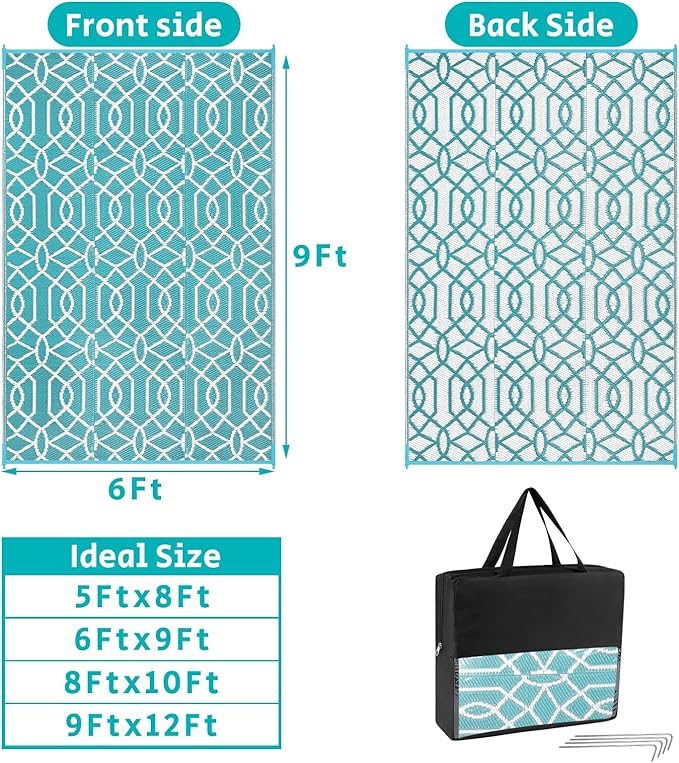 HEBE Outdoor Rug Waterproof 6x9, Reversible Plastic Straw Rug RV Camping Rug, Indoor Outdoor Patio Mat Clearance, Outside Carpet for Porch,Deck,Camper,Balcony,Backyard,Picnic