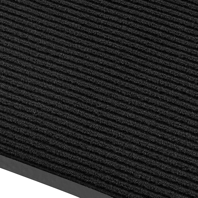 fani Heavy Duty Jet Black Striped Floor Door Mats Entryway Mats Outdoor Indoor Entrance Doormat Waterproof Low Profile Home Rug with Anti-Skid Rubber Back (Jet Black, 23" x 35")