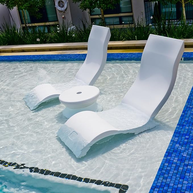 Ledge Lounger - Signature Chair - Inside Pool & Sun Shelf Lounge Chair - Designed for Shallow Shelves Up to 9” - Compatible with All Pool Types - Poolside & Sun Deck Tanning - Set of 2 - Granite Gray
