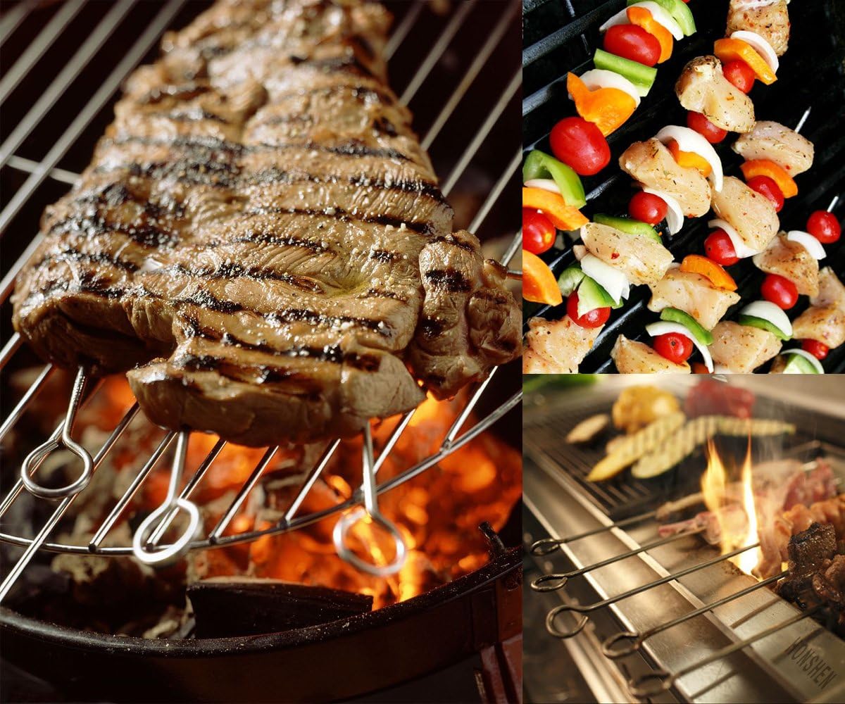 12 Inch Barbecue Skewers, Stainless Steel BBQ Skewers, Shish Kebab Kabob Skewers 12Pcs