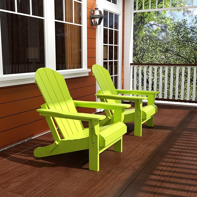 Westin Outdoors Laguna WO Home Furniture Adirondack Chair 2 PCS Set Outdoor Folding Patio Chair for Bon Fire Pit Garden Lawn Backyard Lounging Relaxing (Lime Green)