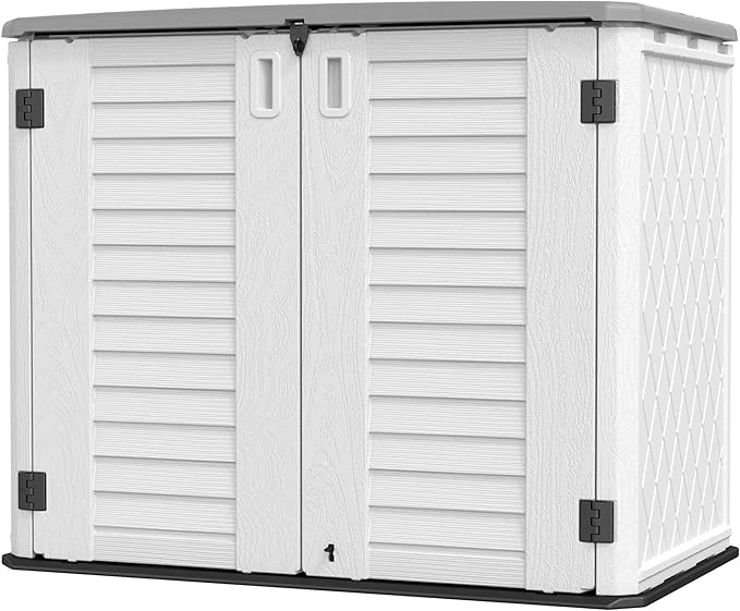 HOMSPARK Storage Shed Weather Resistance, Multi-Purpose Outdoor Storage Cabinet for Backyards and Patios, 26 Cu.ft Capacity Horizontal Storage Shed for Bike, Lawnmower, Trash Cans, Patio Accessories