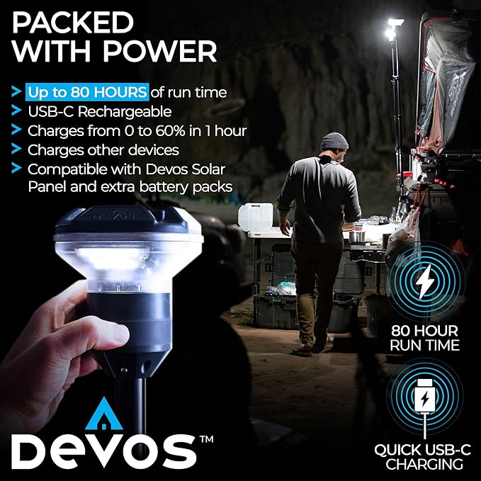 Devos Outdoor LightRanger 1200 - High-Performance LED Tripod Lantern with Adjustable Height, 1200 Lumens Brightness, and Long Battery Life.