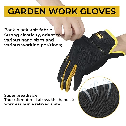 HLDD HANDLANDY Mens Leather Gardening Gloves, Utility Work Gloves for Gardening, Yardwork, Construction, Mechanics