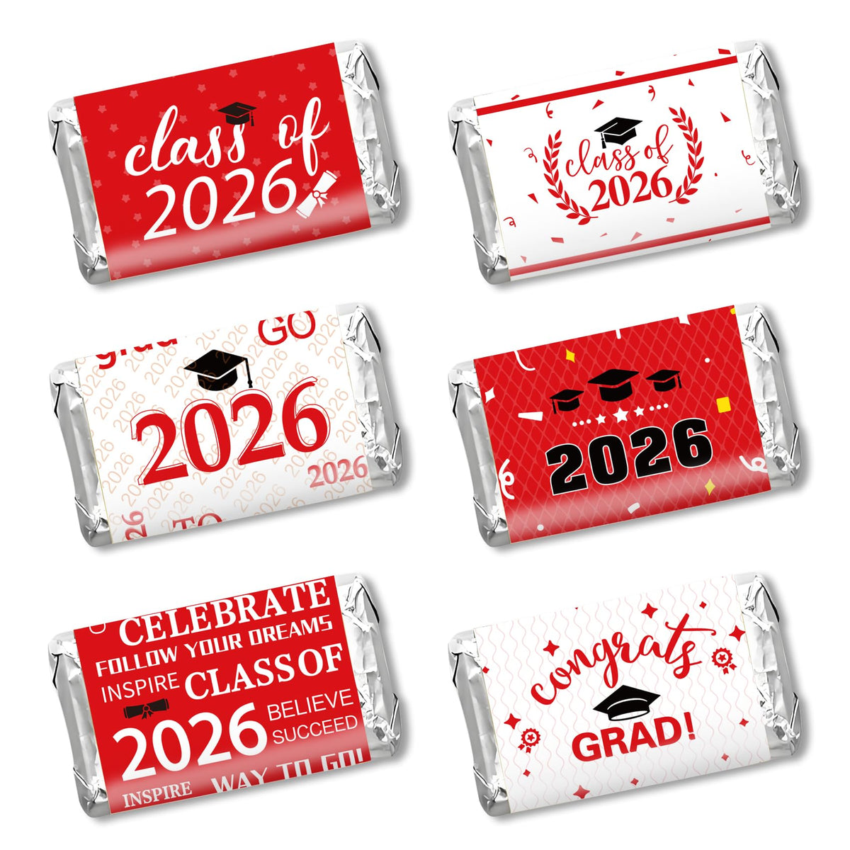 Graduation Party Decoration 2026 Graduation Label Stickers, 120 PCS Congrats Grad Mini Red White Candy Wrappers Class of 2026 Chocolate Bar Sticker