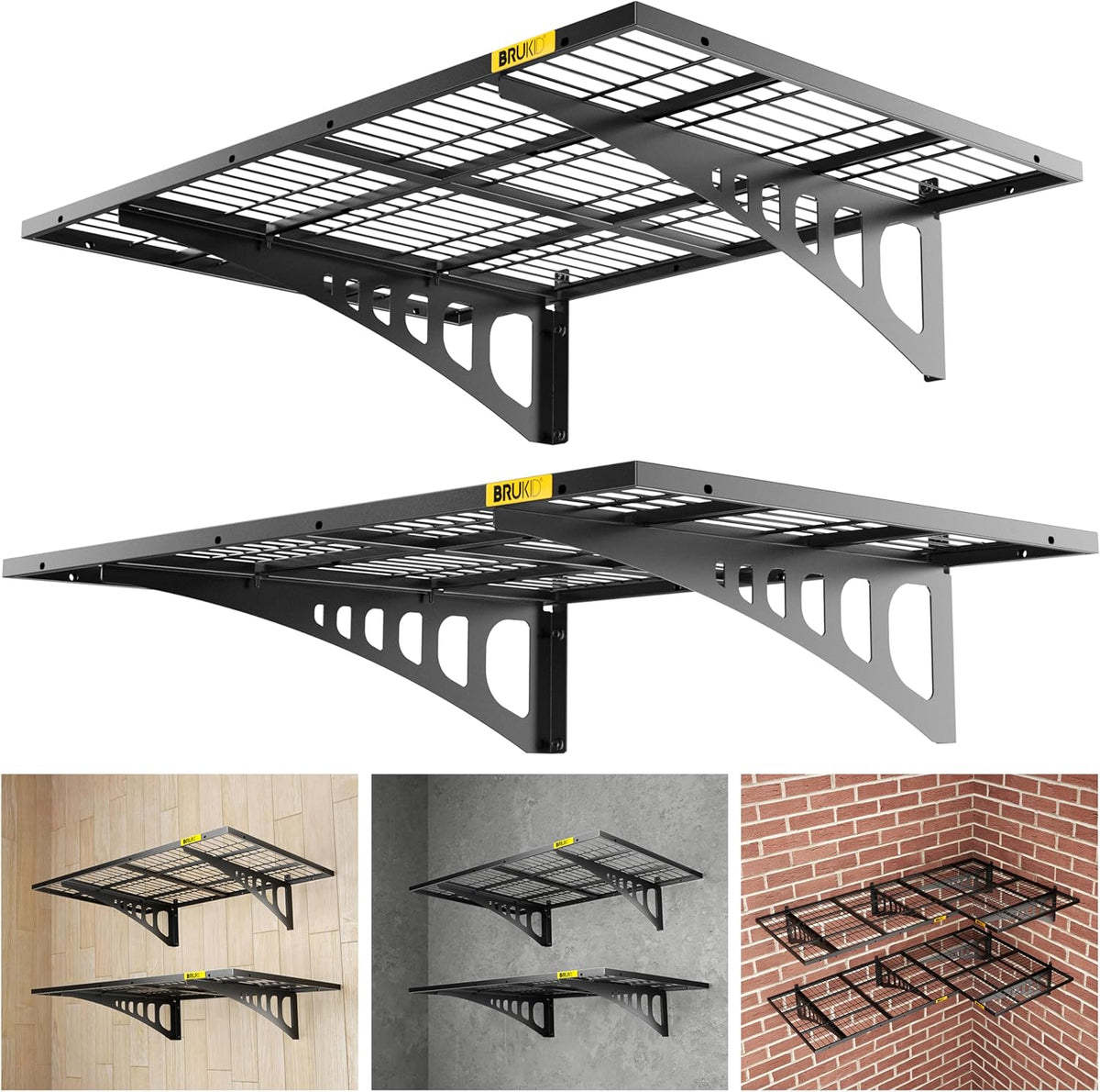 2x3ft Adjustable Rail Wall Garage Storage Shelf, for Tool Room, Storage Room, Store Supermarket Wall Storage Shelving Rack (2 Pack-Black)