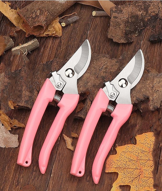 Garden Flower Shears Pruning Shears 6.9 inches Scissors Heavy Duty Plant Scissors for Cutting Flowers, Trimming Plants, Bonsai, Fruits Picking (Pink Handle 2pcs)