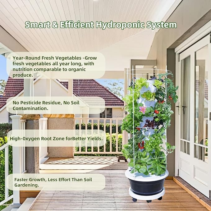 Hydroponic Growing System Kit,Indoor&Outdoor Vertical Hydroponic Growing Garden for Leafy Greens & Herbs, 28 Plant Sites with Climbing Trellis, Energy-Efficient Kit